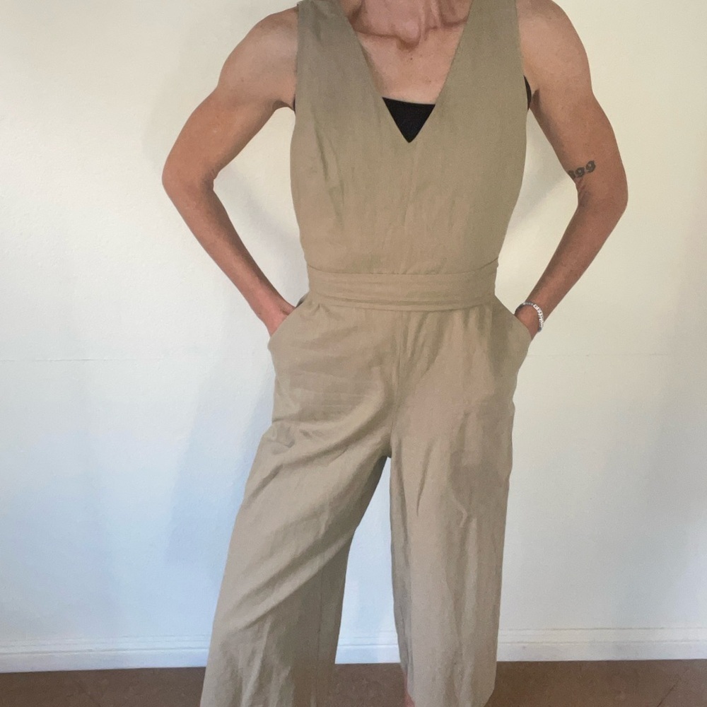 J. Crew Beige Sleeveless Jumpsuit with Tie Waist - Picture 2 of 8